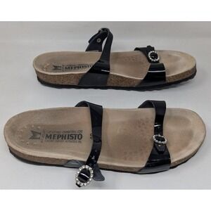 Mephisto Norie Strappy Black Patent Leather Rhinestone Womens Sandals Sz 40 / 10